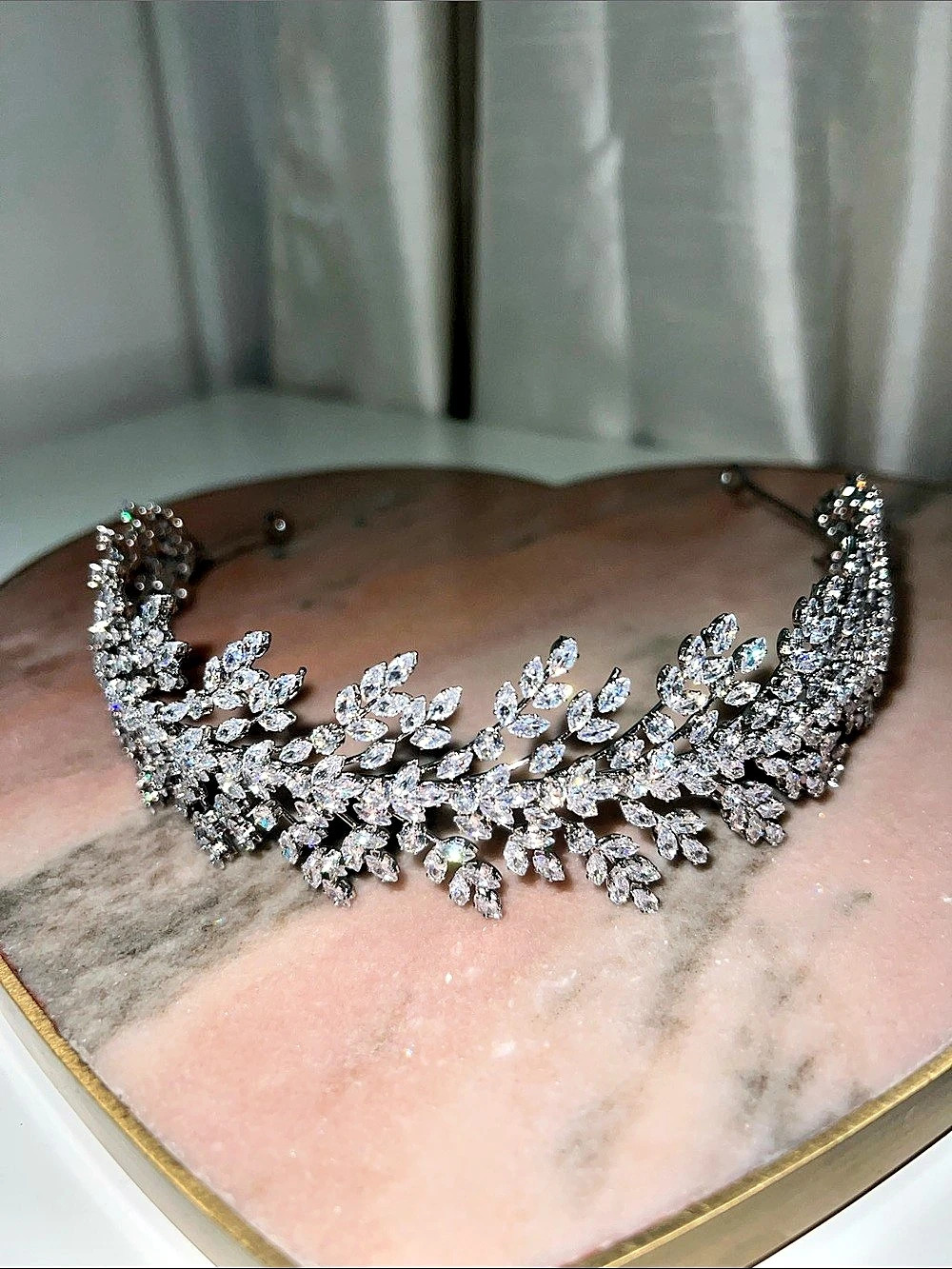 Crystal Floral Branch Headband Silver
